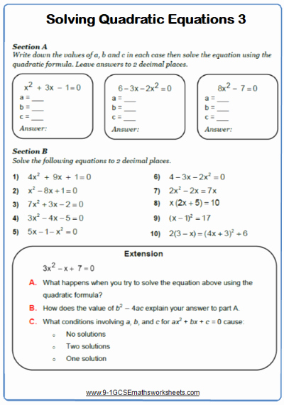 Solving Quadratic Equations Worksheet New solving Quadratic Equations Worksheets – Cazoomy