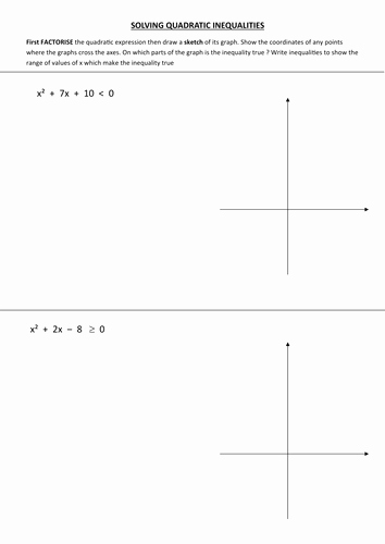 Solving Quadratic Inequalities Worksheet Awesome Gcse Maths Worksheet On Quadratic Inequalities by Phildb