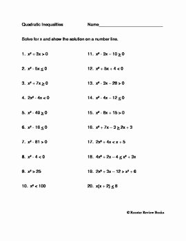 Solving Quadratic Inequalities Worksheet Luxury Quadratic Inequalities 20 Question Worksheet by Dawn