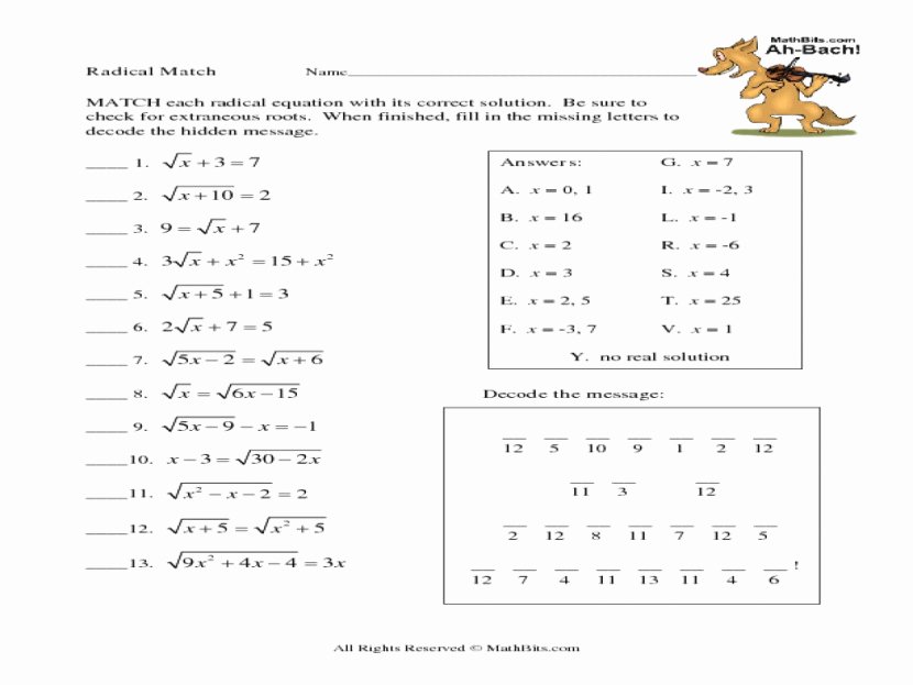 Solving Radical Equations Worksheet Fresh Radical Equations Worksheet