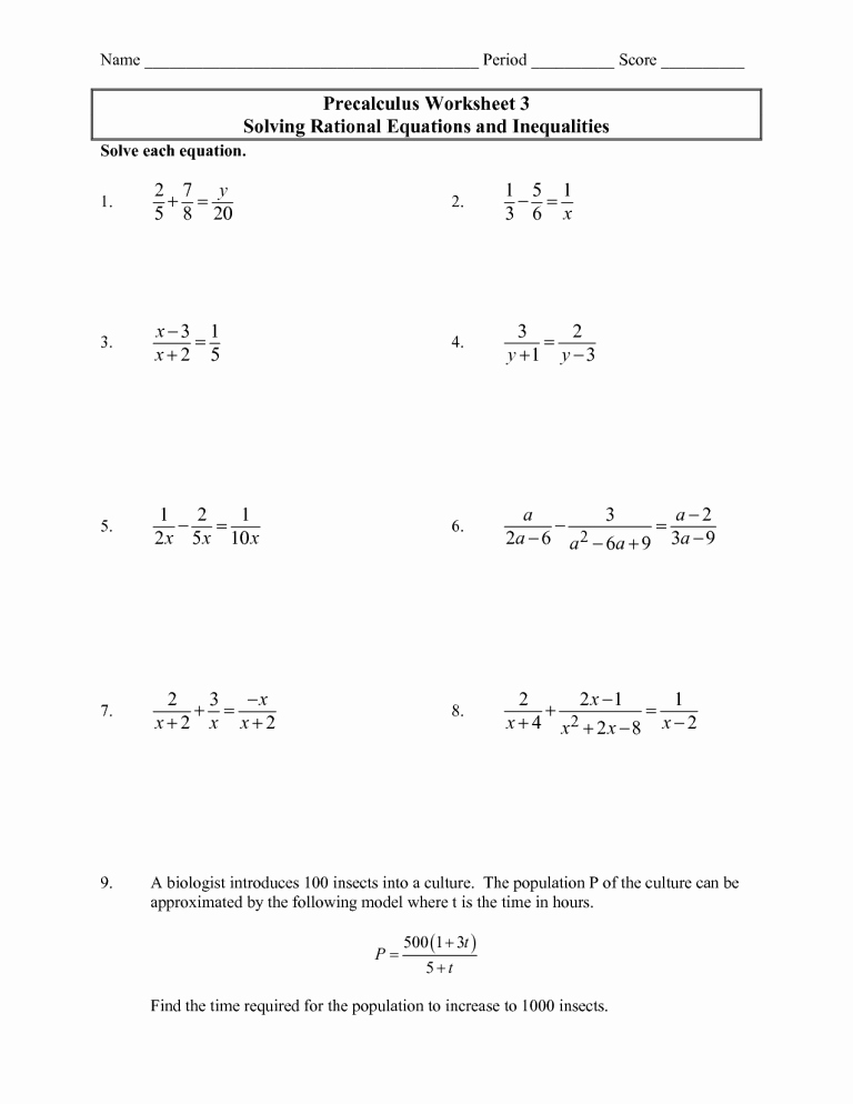 Solving Rational Inequalities Worksheet Beautiful solving Rational Equations and Inequalities – Precalculus