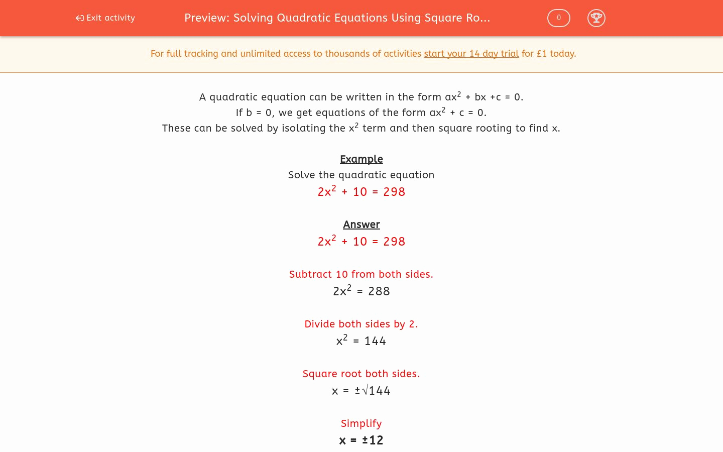 solving quadratic equations using square roots 2