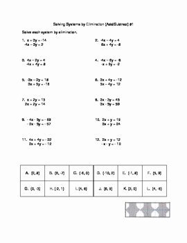 Solving Systems by Elimination Worksheet Awesome solving Systems by Elimination Add Subtract Versatile