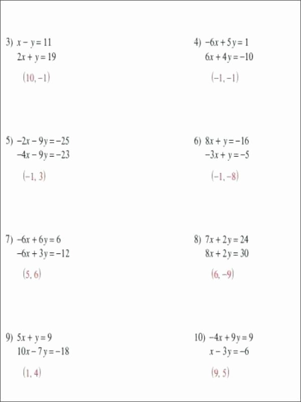 solving systems of equations by elimination worksheet