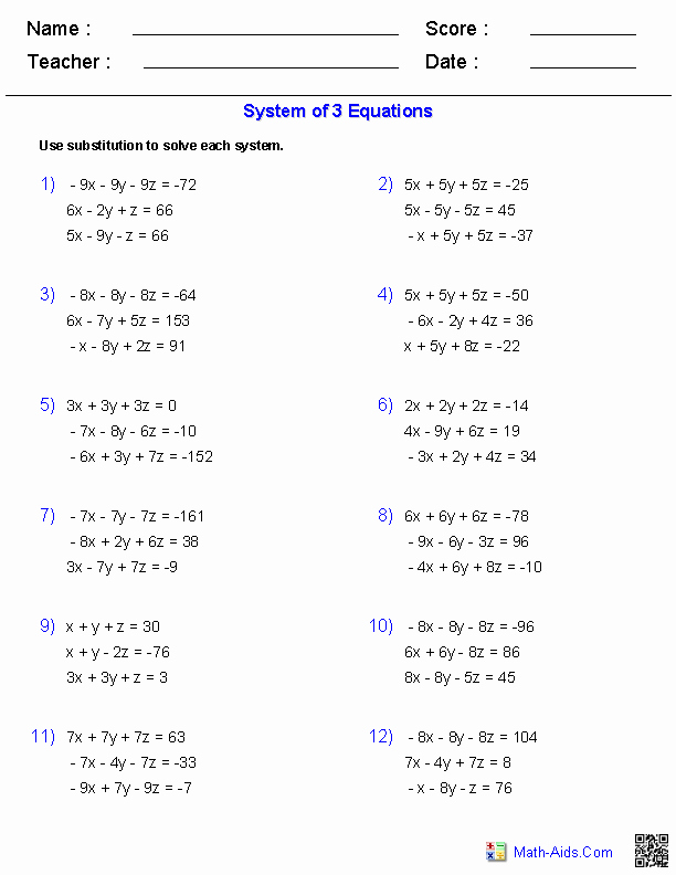 Solving Systems Of Equations Worksheet Inspirational Algebra 2 Worksheets