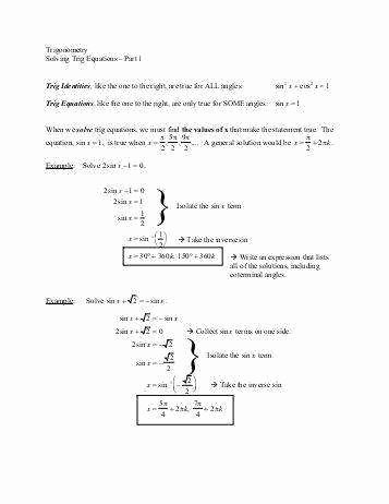 Solving Trig Equations Worksheet Lovely Trig Equations Worksheet
