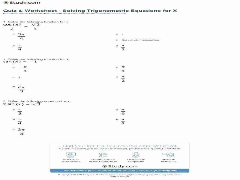 Solving Trig Equations Worksheet New solving Trigonometric Equations Worksheet