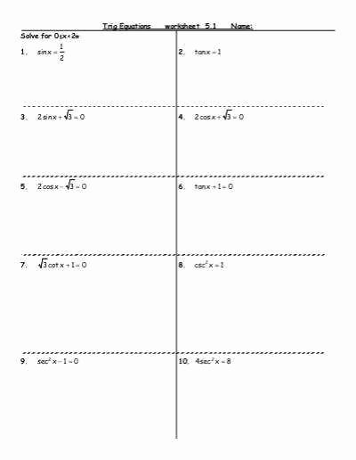 Solving Trigonometric Equations Worksheet Answers Awesome solving Trigonometric Equations Worksheet