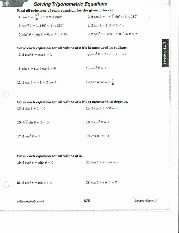 Solving Trigonometric Equations Worksheet Answers Lovely solving Trigonometric Equations Worksheet