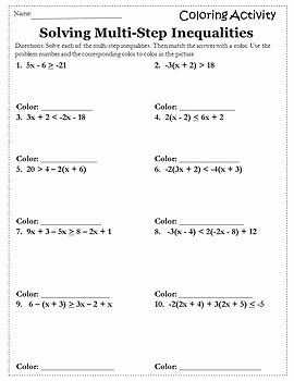 Solving Two Step Inequalities Worksheet Best Of solving Inequalities Coloring Activity solving