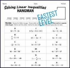 Solving Two Step Inequalities Worksheet Inspirational Inequalities Hangman solve Multi Step Inequalities