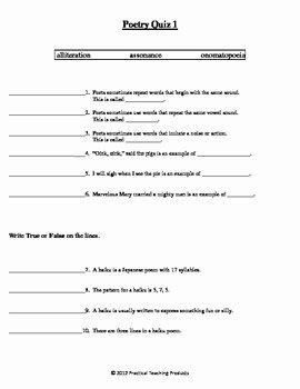 Sound Devices In Poetry Worksheet Elegant Poetry Figurative Language and sound Devices by Practical