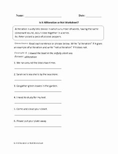 Sound Devices In Poetry Worksheet Inspirational sounds In Alliteration Worksheet
