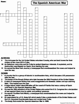 Spanish American War Worksheet Awesome the Spanish American War Activity Crossword Puzzle by
