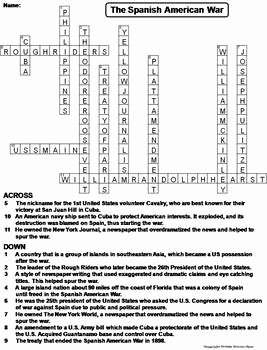 The Spanish American War Activity Crossword Puzzle