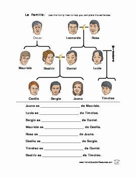 Spanish Family Tree Worksheet Elegant Spanish Family Vocabulary Worksheets