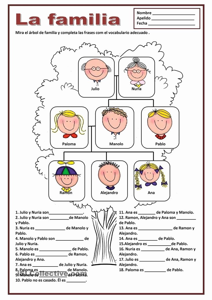 Spanish Family Tree Worksheet Printable Word Searches