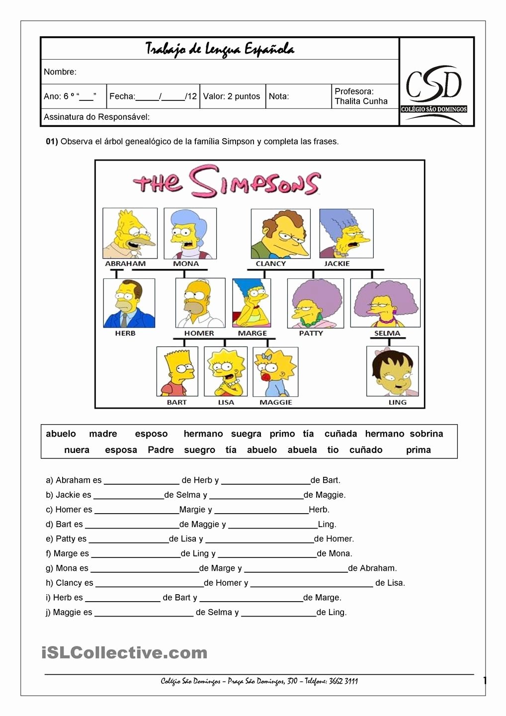Spanish Family Tree Worksheet Unique Simpsons Family Tree Worksheet Spanish