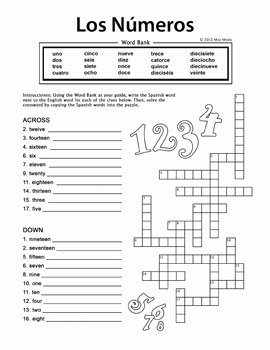 Spanish Numbers Worksheet 1 100 Beautiful Los Numeros Spanish Numbers 1 20 Crossword Puzzle