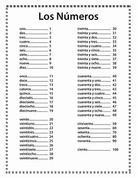 Spanish Numbers Worksheet 1 100 Best Of Los Numeros Spanish Numbers 1 100 Reference Sheet