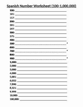 Spanish Numbers Worksheet 1 100 Lovely Spanish Numbers Worksheet 100 1 000 000 by Elementary