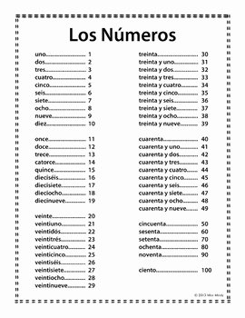 Spanish Numbers Worksheet 1 100 Unique Los Numeros Spanish Numbers 1 100 Reference Sheet by Miss