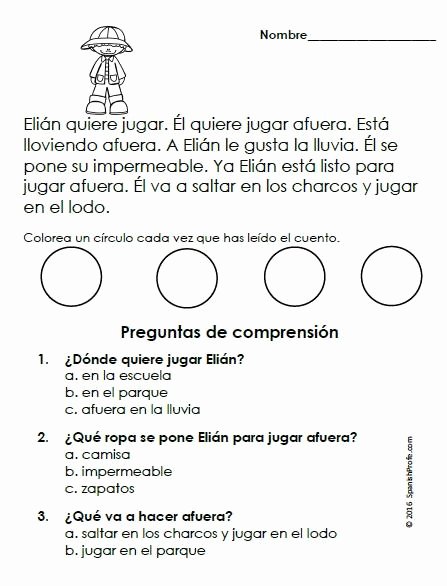 Spanish Reading Comprehension Worksheet Luxury Easy Reading Prehension Passages Spanish Primavera