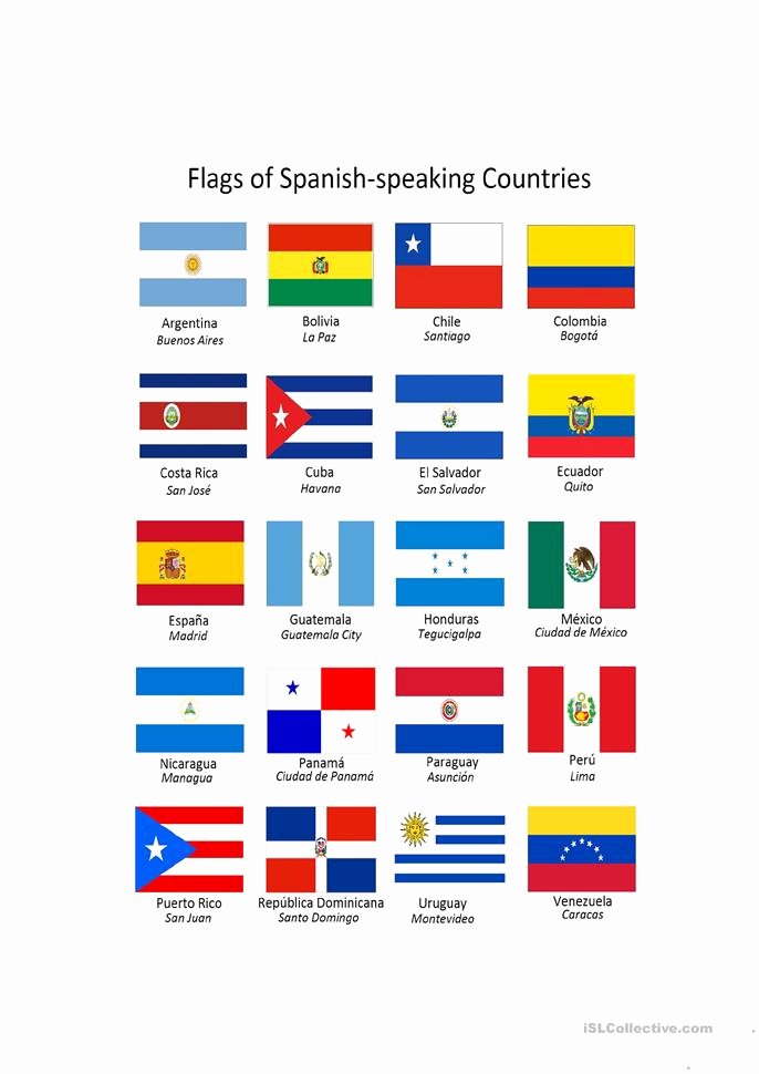 Spanish Speaking Countries Worksheet New Flags Of Spanish Speaking Countries Worksheet Free Esl