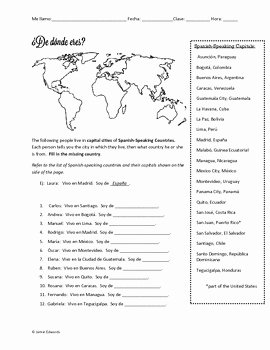 Spanish Speaking Countries Worksheet Unique Spanish Speaking Countries Vivo En soy De Worksheet by