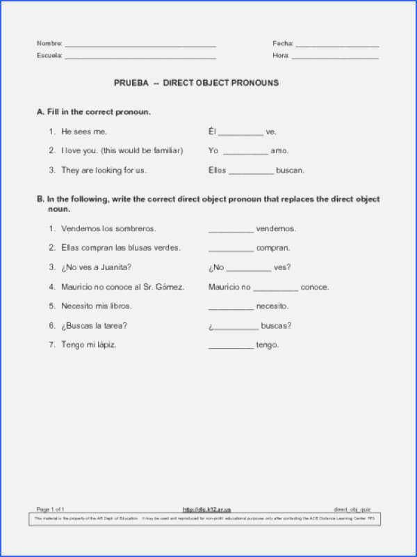 Spanish Subject Pronouns Worksheet Best Of Subject Pronouns Worksheet 1 Spanish Answer Key