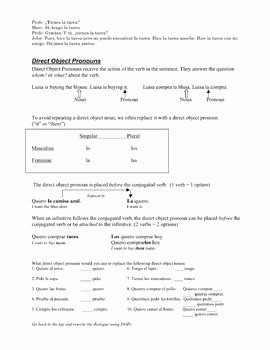 Spanish Subject Pronouns Worksheet Elegant Direct Object Pronoun Notes and Practice Spanish Worksheet