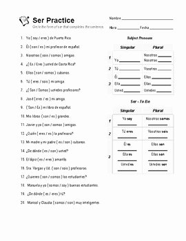 Spanish Subject Pronouns Worksheet Fresh Ser and Subject Pronouns Practice Spanish Worksheet