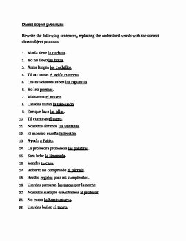 Spanish Subject Pronouns Worksheet Lovely Direct Object Pronouns In Spanish Worksheet by Jer520 Llc