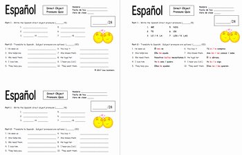 Spanish Subject Pronouns Worksheet Lovely Spanish Direct Object Pronouns Quiz or Worksheet with