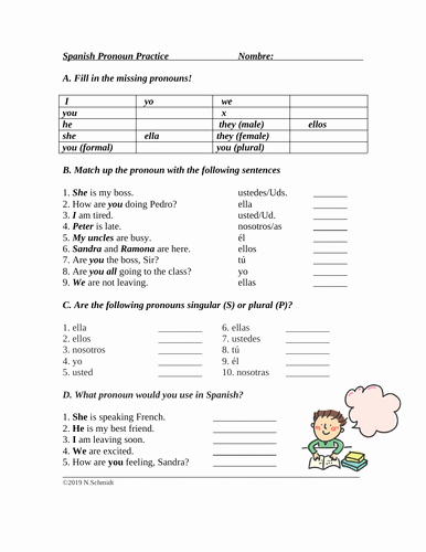 Spanish Subject Pronouns Worksheet New Spanish Subject Pronouns Review Worksheet Pronombres
