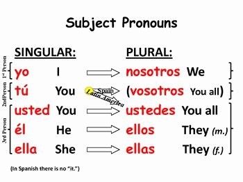 Spanish Subject Pronouns Worksheet Unique Subject Pronouns Poster English and Spanish by Gina