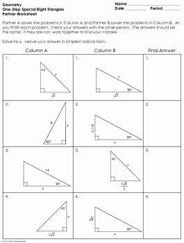 Special Right Triangles Practice Worksheet Awesome Single Step Special Right Triangles Partner Worksheet by