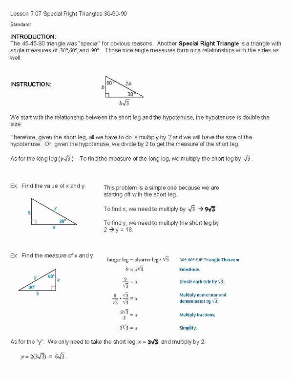 Special Right Triangles Practice Worksheet Beautiful Special Triangles Worksheet
