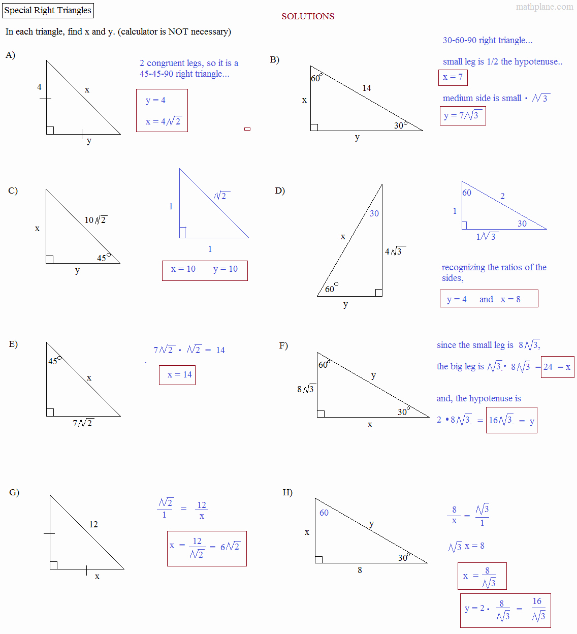 Special Right Triangles Practice Worksheet Fresh Math Plane Means Extremes and Right Triangles