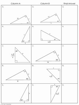 Special Right Triangles Practice Worksheet New Single Step Special Right Triangles Partner Worksheet by