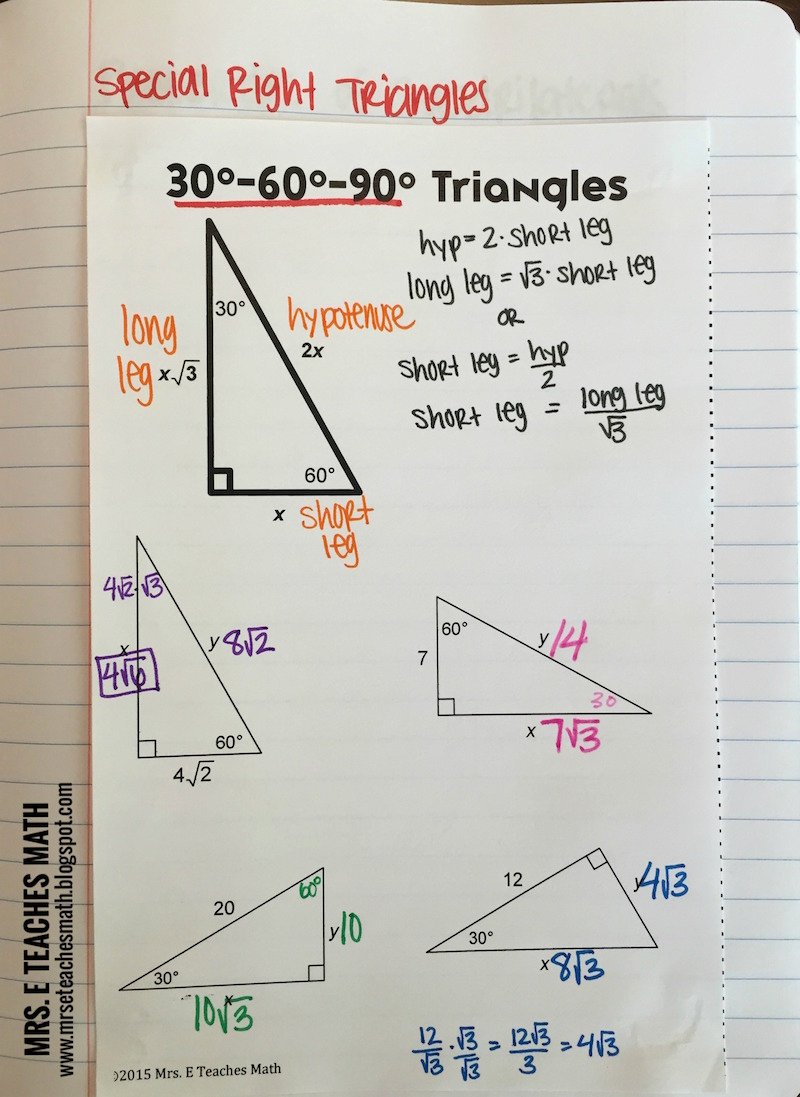 Special Right Triangles Practice Worksheet Unique Right Triangles Interactive Notebook Pages
