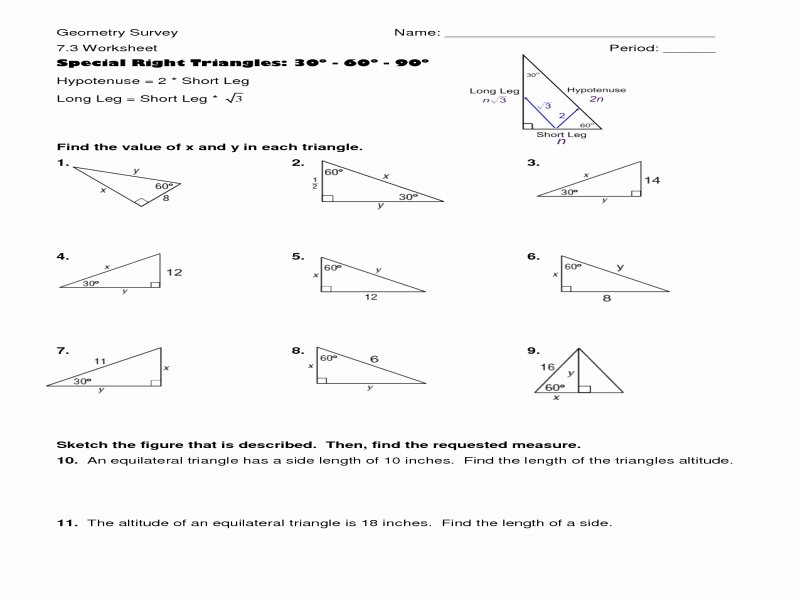 Special Right Triangles Worksheet Fresh Special Right Triangles 30 60 90 Worksheet Free
