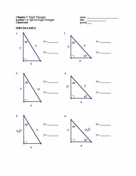 Special Right Triangles Worksheet Luxury Special Right Triangles Worksheet for 9th 12th Grade