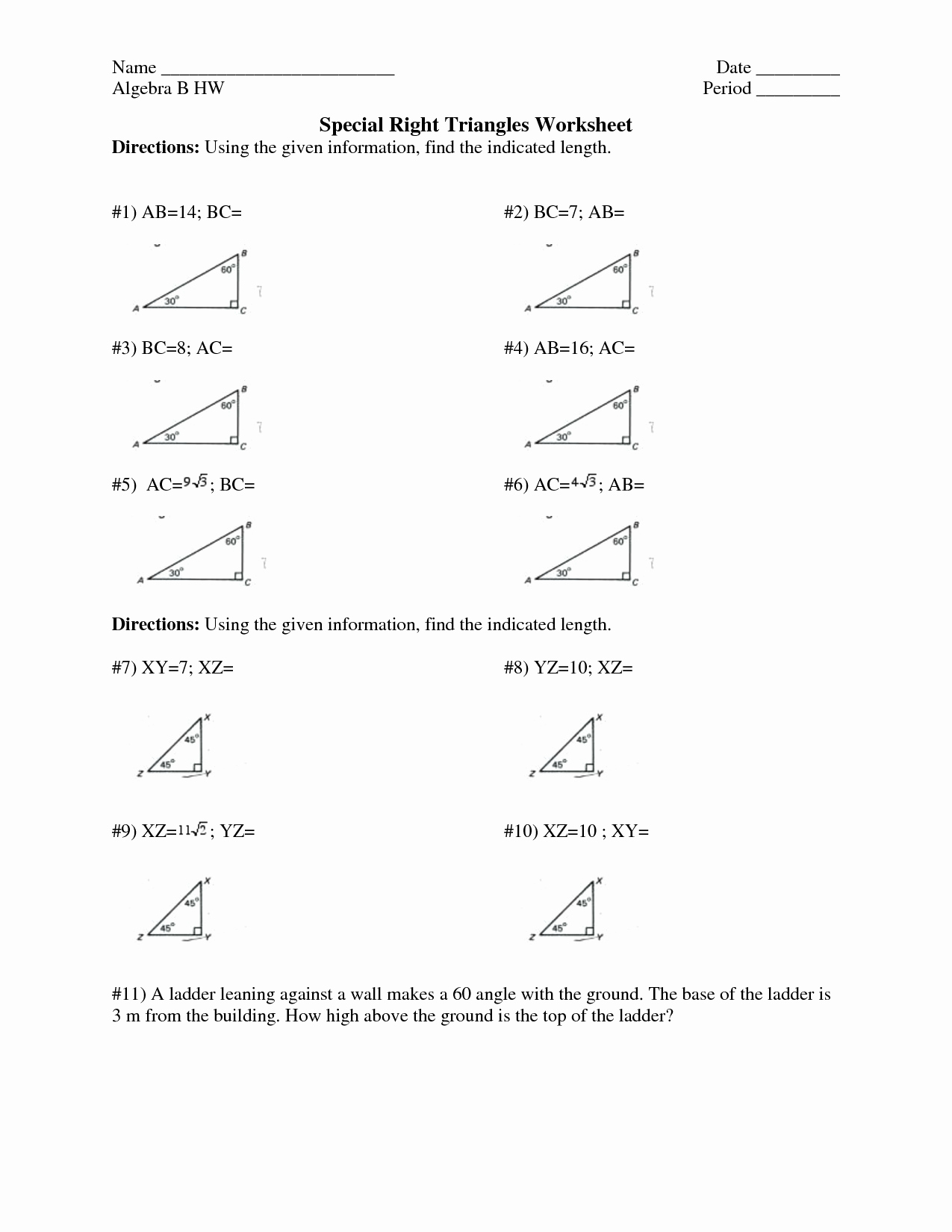 Special Right Triangles Worksheet Unique Special Right Triangles Worksheets