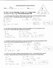 Worksheet Calculating Specific Heat 1
