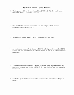 Specific Heat Worksheet Answers Inspirational Calorimetry Worksheets