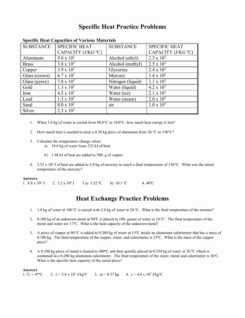 Specific Heat Worksheet Answers Lovely Worksheet Specific Heat Worksheet Answers Grass Fedjp