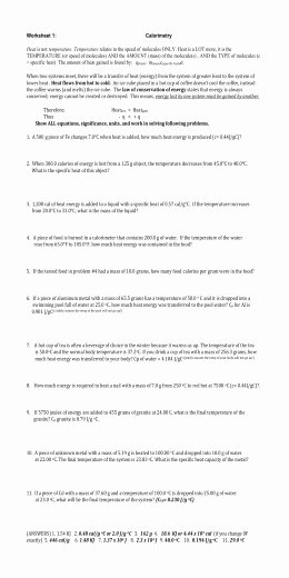Specific Heat Worksheet Answers New Specific Heat Worksheet Answers