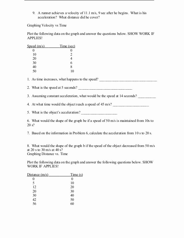 Speed and Velocity Worksheet Answers Awesome Velocity Acceleration and Graphs Slip 2