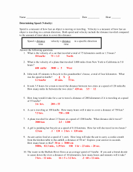 Speed and Velocity Worksheet Answers Beautiful Name